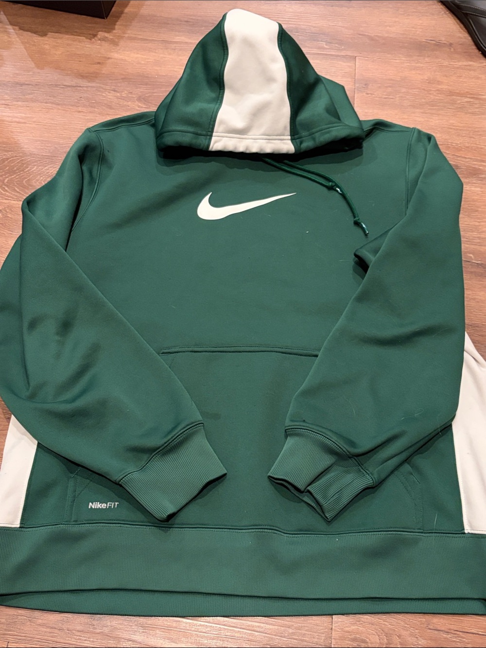 Nike Green and White Sweatshirt Hoodie large
